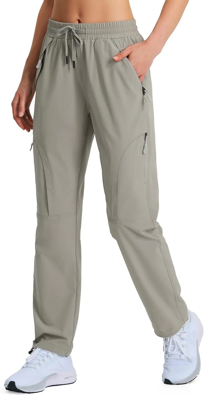 Women's Hiking Pants Quick Dry Lightweight Cargo Pants UPF 50 Water Resistant Zipper Pockets for Golf Travel Work Camping Khaki