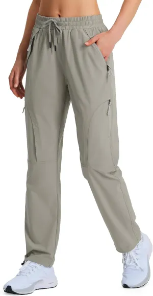 Women's Hiking Pants Quick Dry Lightweight Cargo Pants UPF 50 Water Resistant Zipper Pockets for Golf Travel Work Camping Khaki