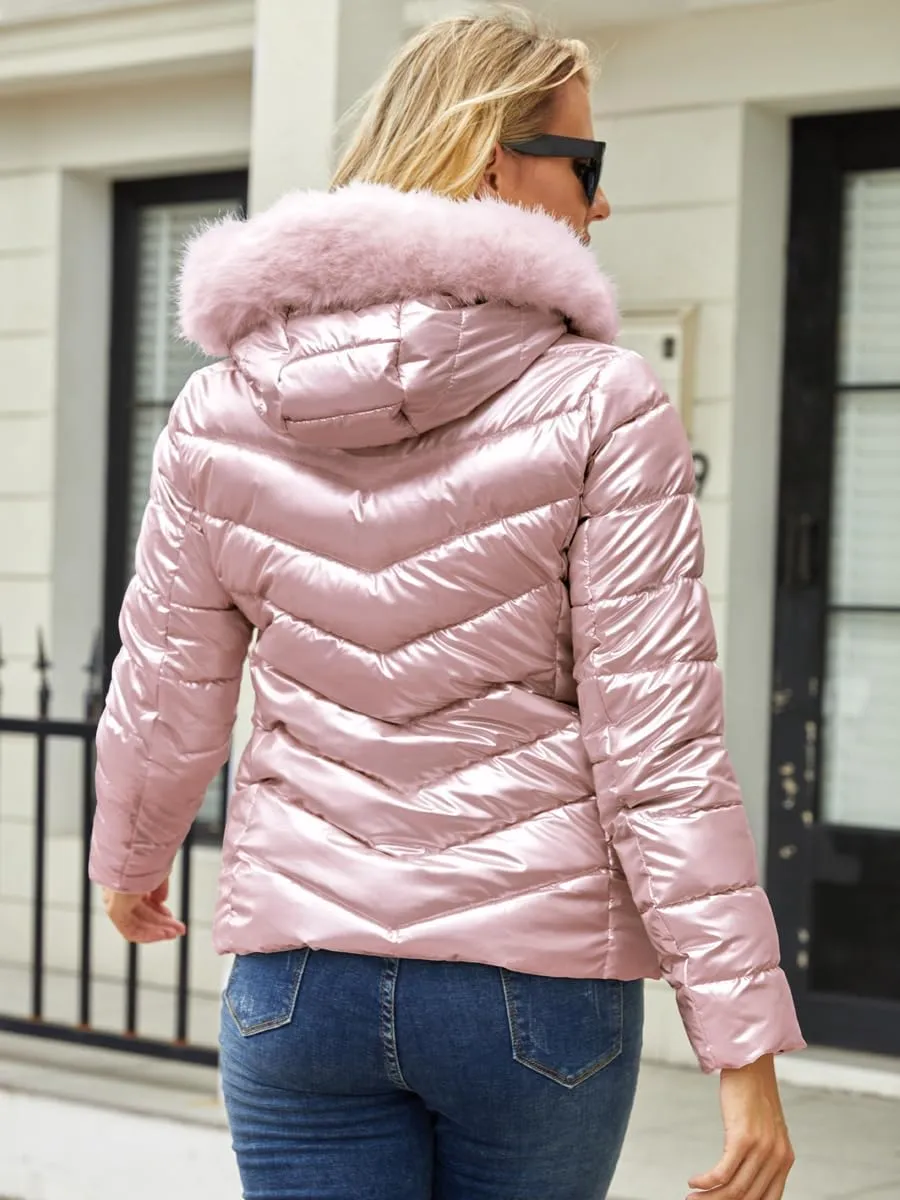 Womens Lightweight Puffer Down Jacket for Women Warm Quilted Bubble Padded Hood Winter Coat