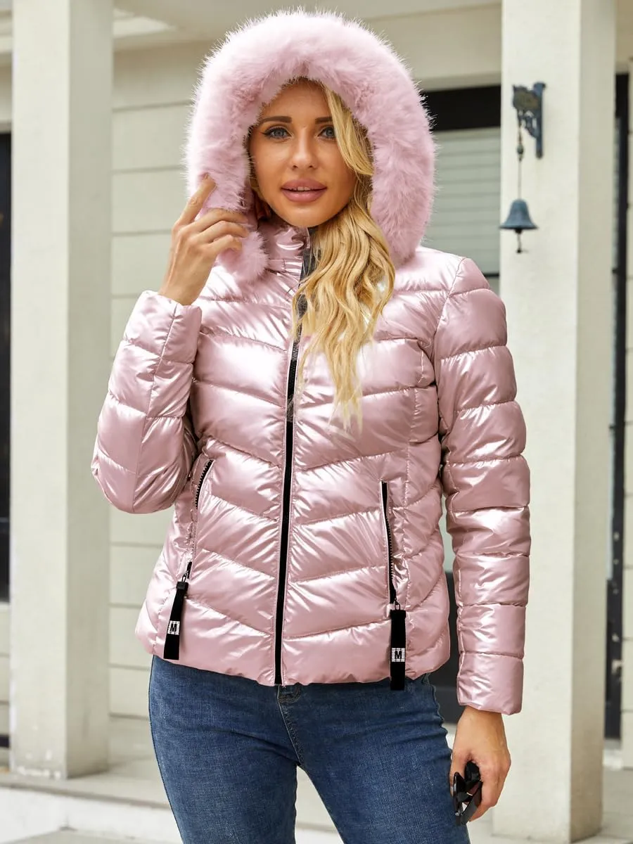 Womens Lightweight Puffer Down Jacket for Women Warm Quilted Bubble Padded Hood Winter Coat