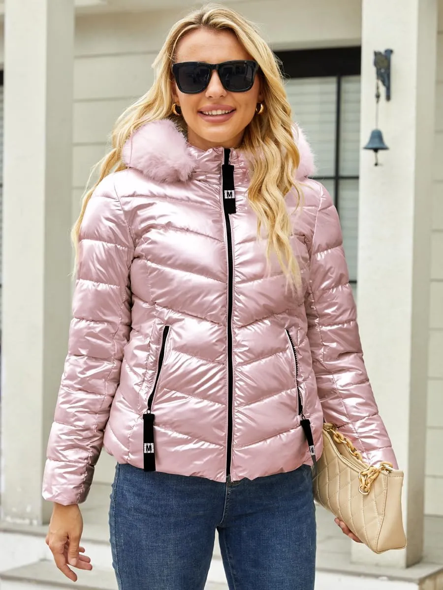 Womens Lightweight Puffer Down Jacket for Women Warm Quilted Bubble Padded Hood Winter Coat