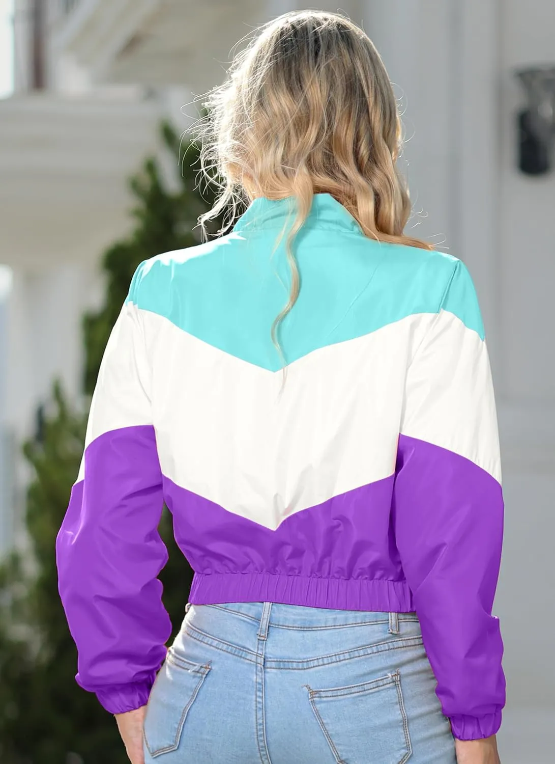 Women’s Lightweight Windbreaker Sport Jacket Zip Up Color Block Coat Casual Long Sleeve Jogging Outerwear