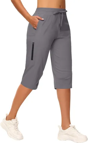 Women's Long Shorts 15" Below The Knee Capri Hiking Shorts Quick Dry Lightweight Outdoor Casual Crop Pants Cargo