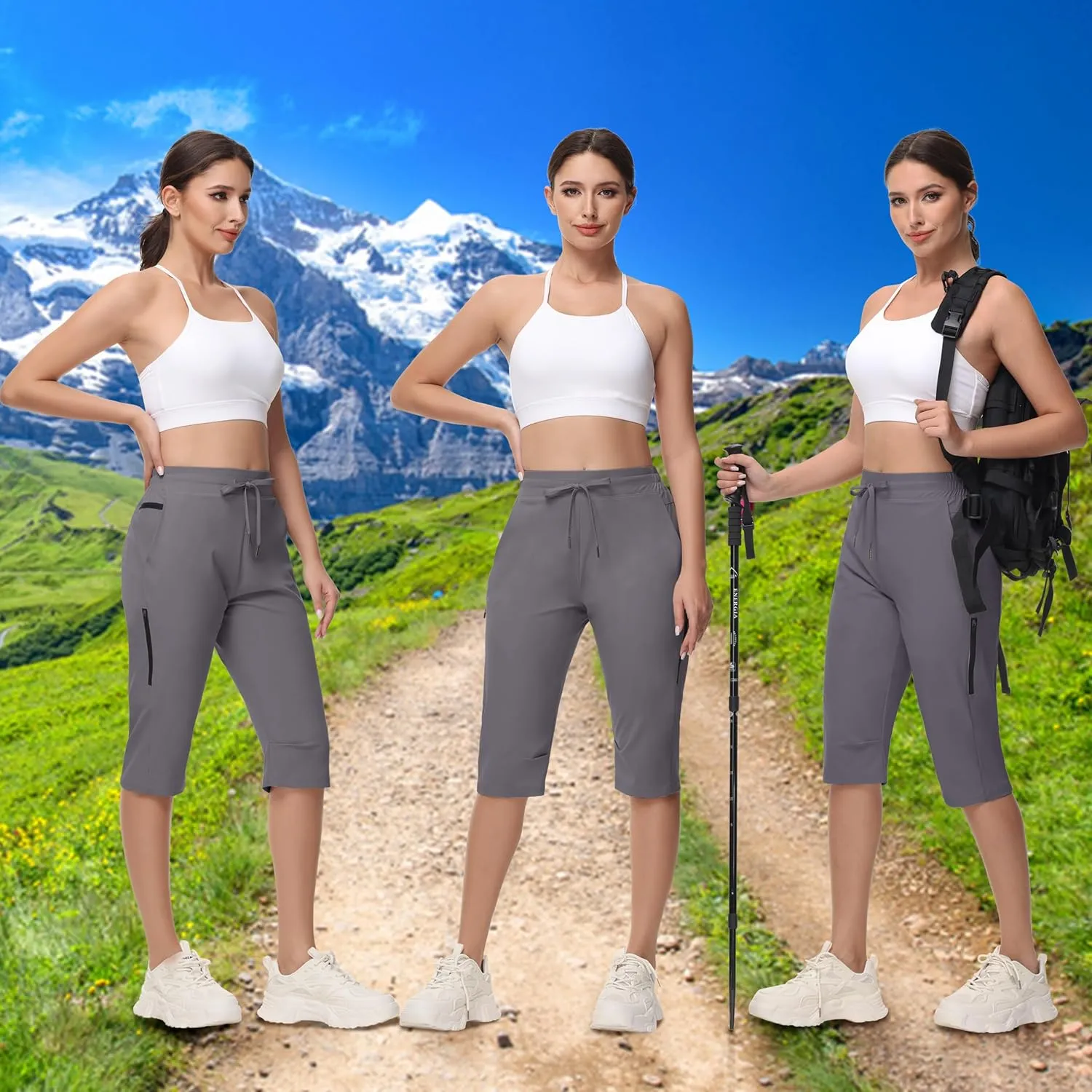 Women's Long Shorts 15" Below The Knee Capri Hiking Shorts Quick Dry Lightweight Outdoor Casual Crop Pants Cargo