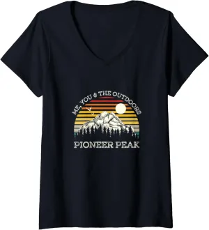 Womens Me You and the Outdoors Pioneer Peak Hiking Alaska Hiker V-Neck T-Shirt