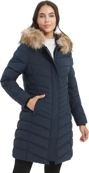 Women's Padded Jacket, Thicken Parka Faux Fur Vegan Down Long Parka Winter Jacket Warm Hooded Outwear XS-XXL