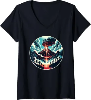 Womens Volcano Hiking Volcano Trekking V-Neck T-Shirt