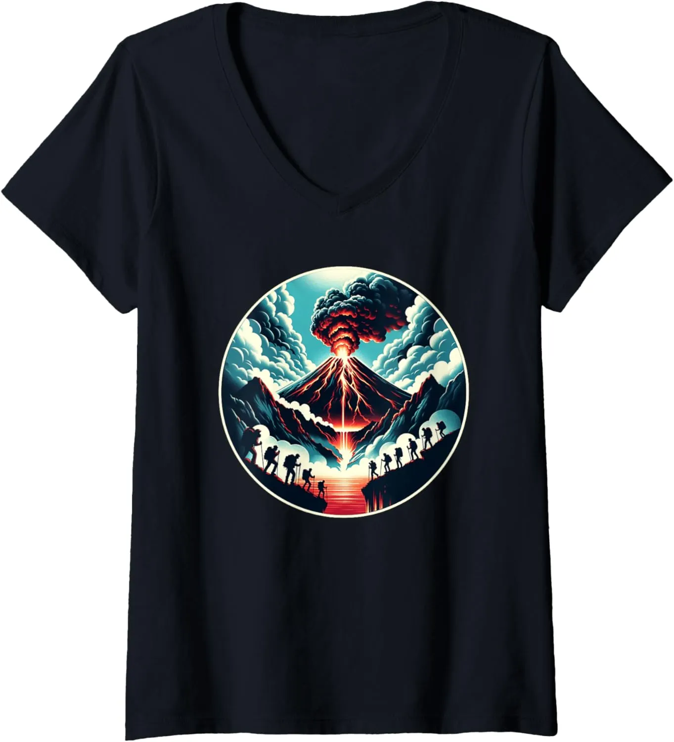 Womens Volcano Hiking Volcano Trekking V-Neck T-Shirt