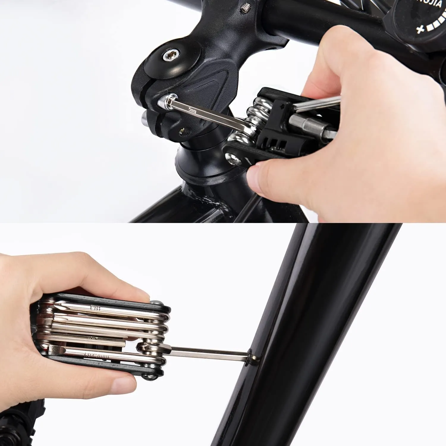WOTOW Bike Repair Tool Kit & Bike Saddle Bag, 14 in 1 Bike Chain Tool Hex Key Wrench Maintain Accessories Multitool Set with Portable Under Seat Bag for Road Mountain Commuter Bicycle