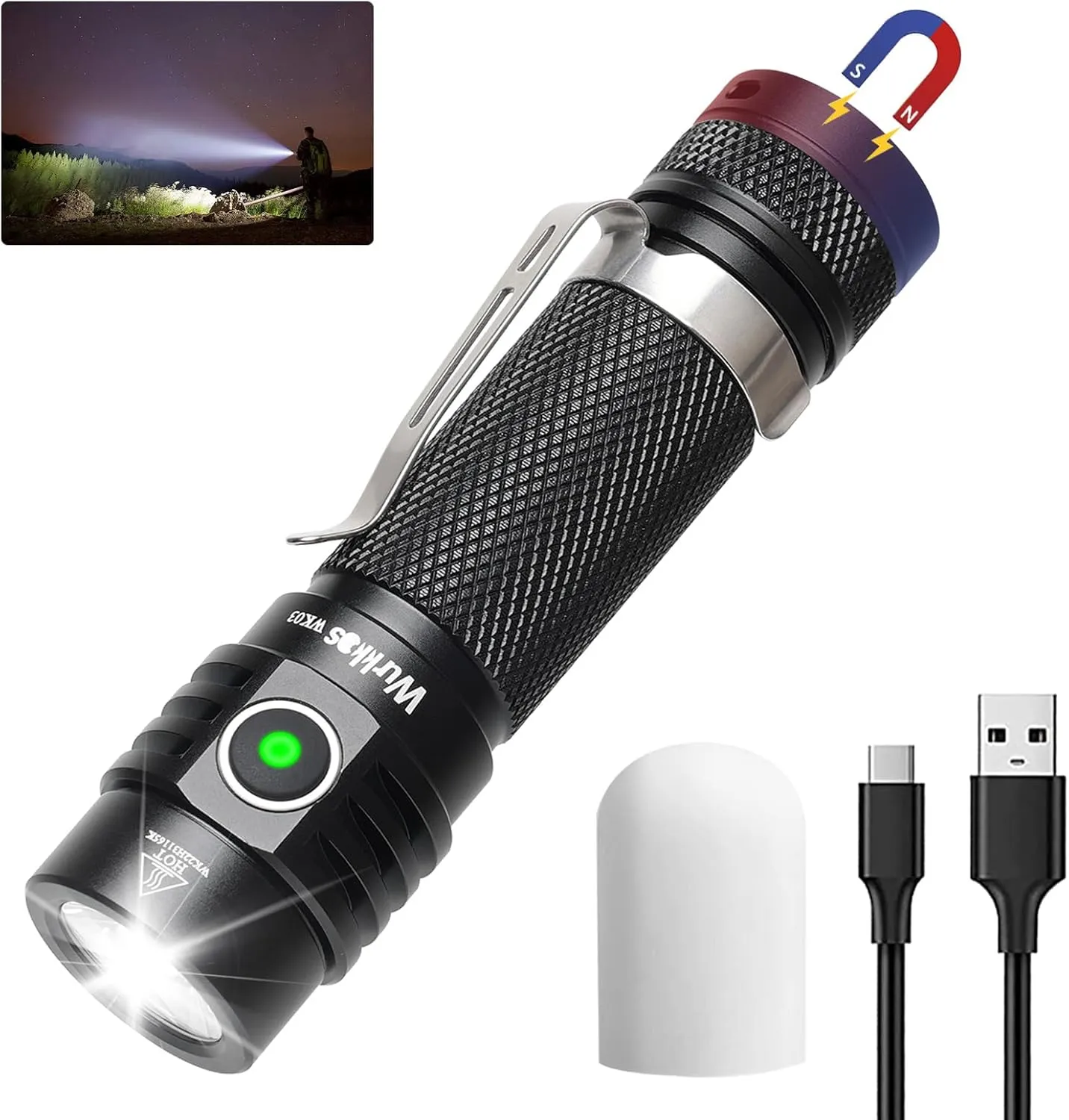 Wurkkos Flashlight WK03-1800 High Lumen Flashlight,SST-40 LED 90CRI 217M 6000K IP68 Waterproof LED Flashlight with Diffuser,EDC Pocket Flashlights 5 Modes for Camping,Home,Emergencies