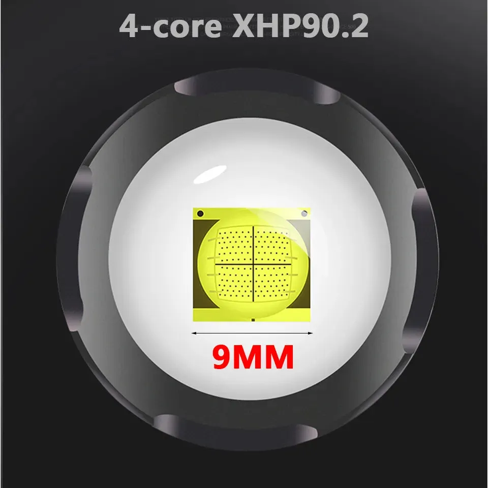 XHP90.2 Super Bright Led Double Head Flashlight Waterproof Rechargeable Zoomable Torch Work Light Spotlight Floodling Lantern