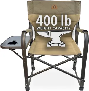 XL Directors Chair with Foldable Side Table, Heavy Duty Camp Chair supports 400 Lbs, Oversize Outdoor Folding Seat with High Back and Padded Armrests for Lawn, Beach, Tailgating, Sports