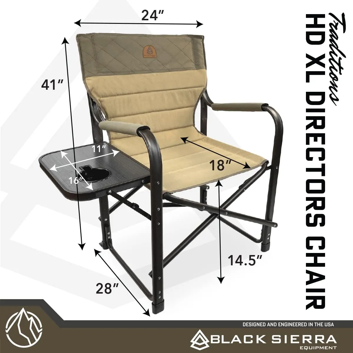 XL Directors Chair with Foldable Side Table, Heavy Duty Camp Chair supports 400 Lbs, Oversize Outdoor Folding Seat with High Back and Padded Armrests for Lawn, Beach, Tailgating, Sports