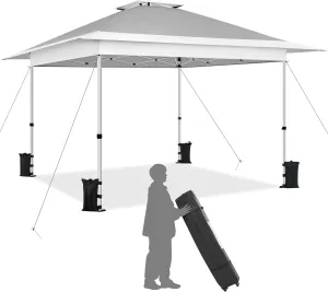 Yaheetech 13x13 Pop Up Canopy Tent, Straight Leg Easy Set-up Height-Adjustable Folding Shelter w/Extending Eaves Set W/Sandbags & Rolling Storage Bag & Ground Anchors & Guy Lines，Light Gray/White