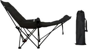 Yiju Reclining Camping Chair with Removable Foot Rest, Recliner Beach Chair Comfortable Foldable for Patio Beach Concert Traveling, Black