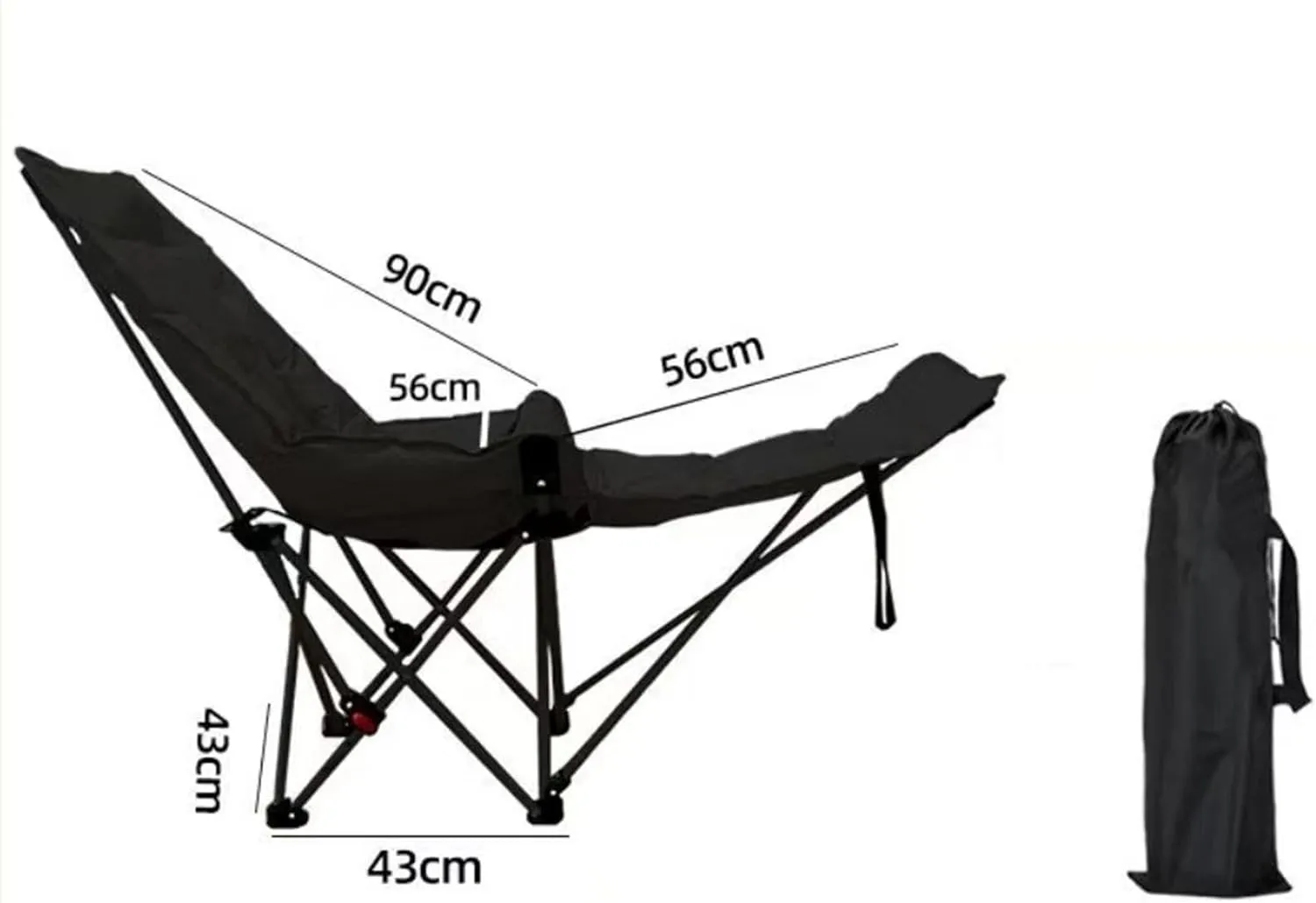 Yiju Reclining Camping Chair with Removable Foot Rest, Recliner Beach Chair Comfortable Foldable for Patio Beach Concert Traveling, Black