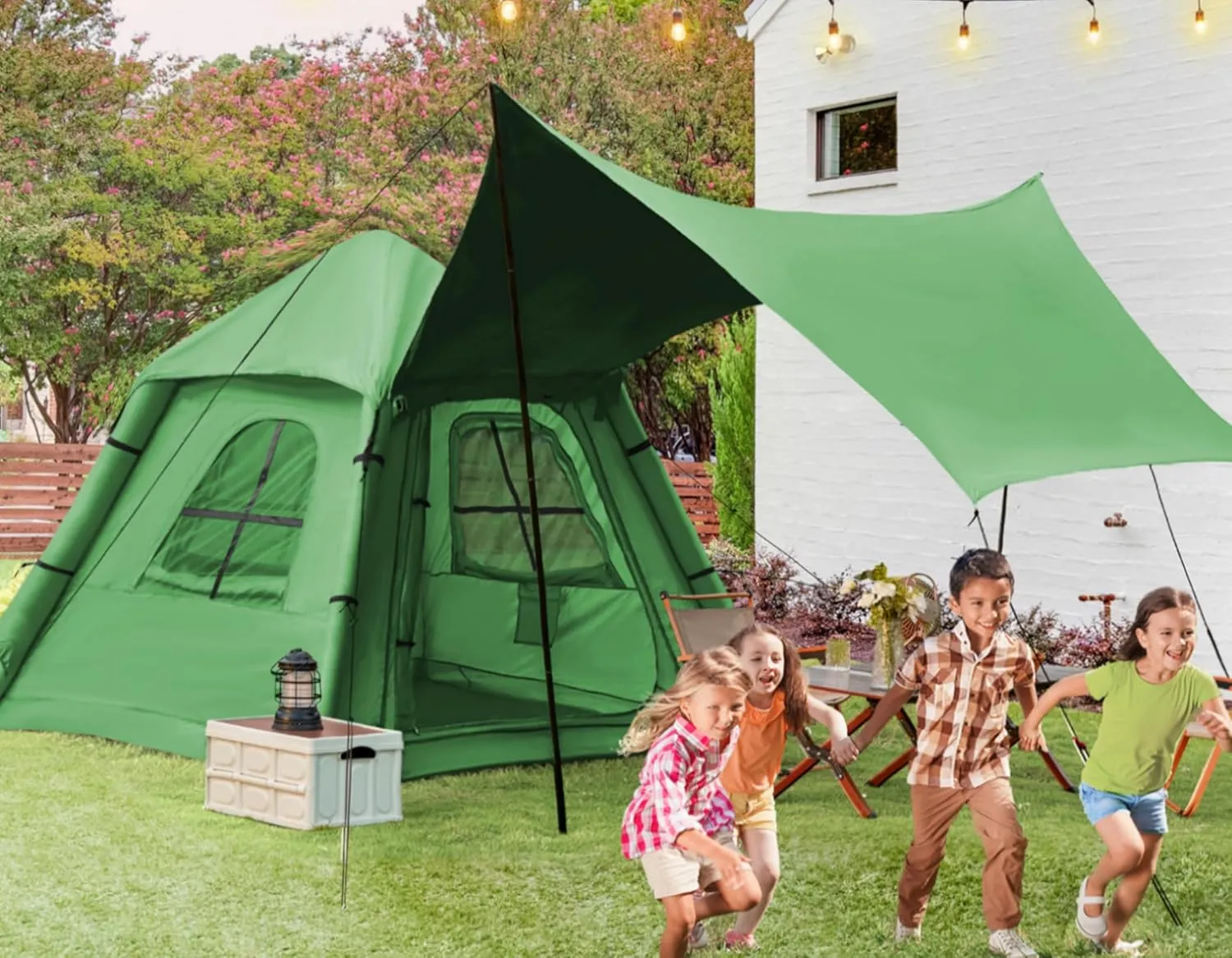 Yoleny 4/6/8/10/12 Person Inflatable Camping Tent with Extended Canopy, Mesh Windows & Pump, 4 Season Glamping Tent with 1-2 Room, Upgraded Waterproof Oxford, Easy Setup