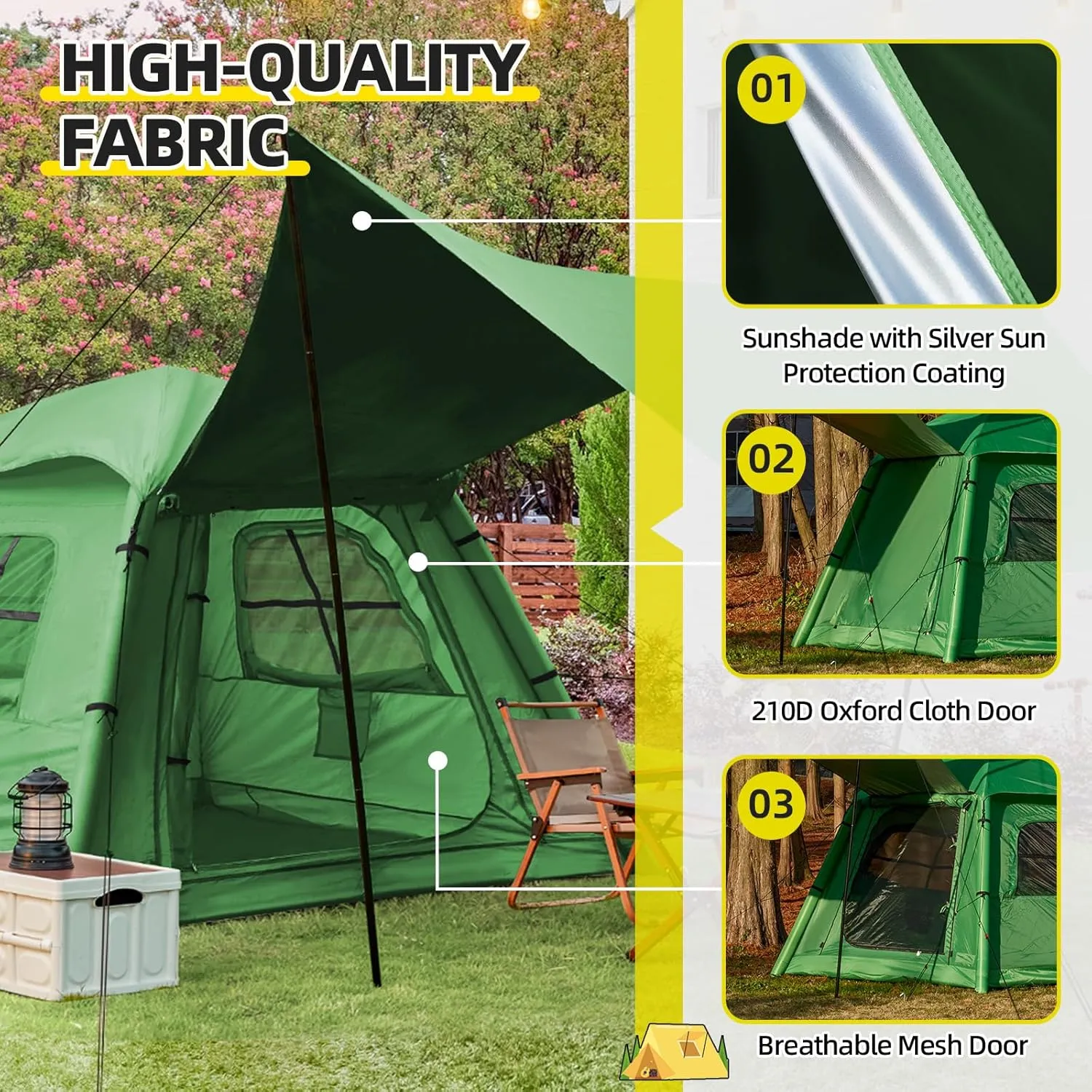 Yoleny 4/6/8/10/12 Person Inflatable Camping Tent with Extended Canopy, Mesh Windows & Pump, 4 Season Glamping Tent with 1-2 Room, Upgraded Waterproof Oxford, Easy Setup