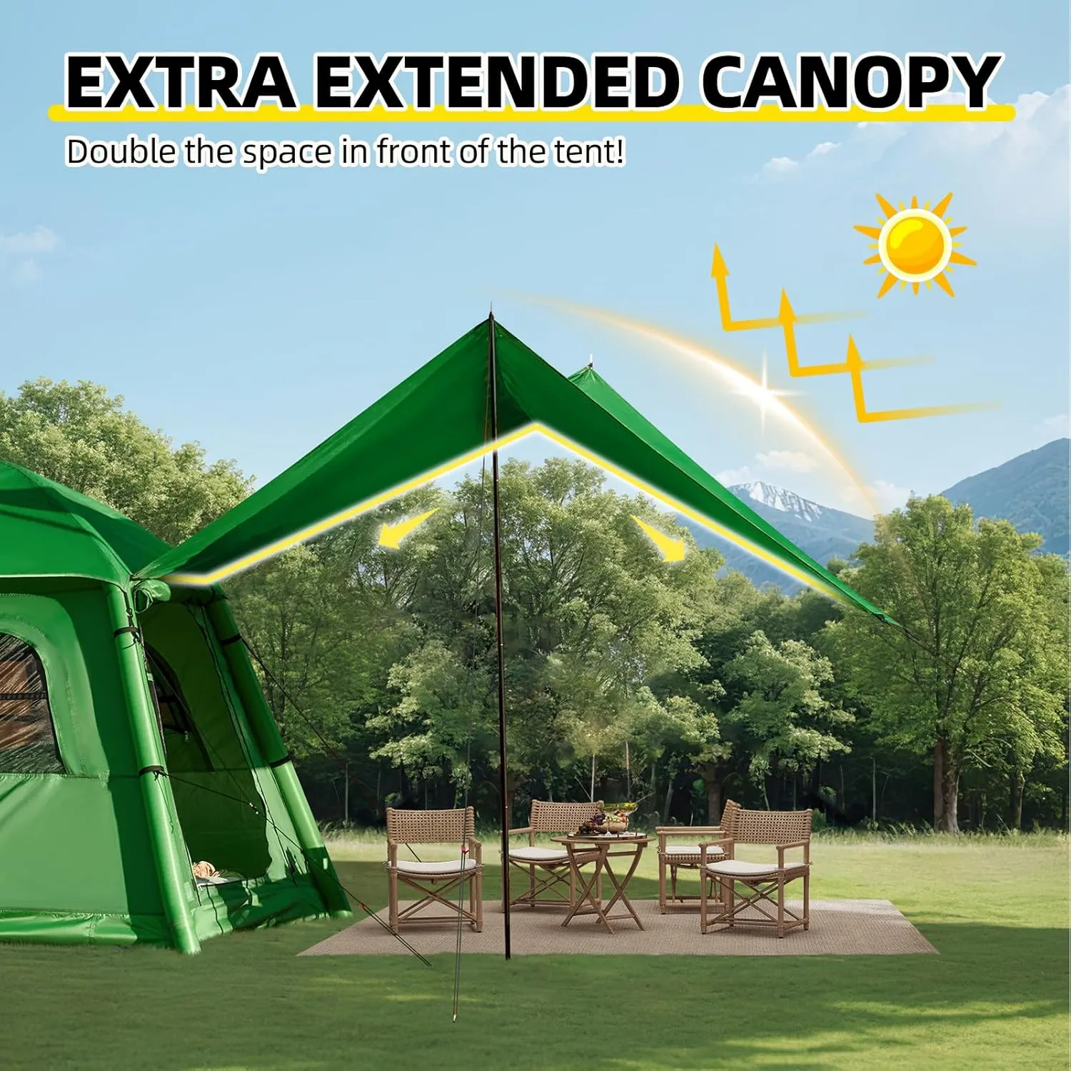 Yoleny 4/6/8/10/12 Person Inflatable Camping Tent with Extended Canopy, Mesh Windows & Pump, 4 Season Glamping Tent with 1-2 Room, Upgraded Waterproof Oxford, Easy Setup