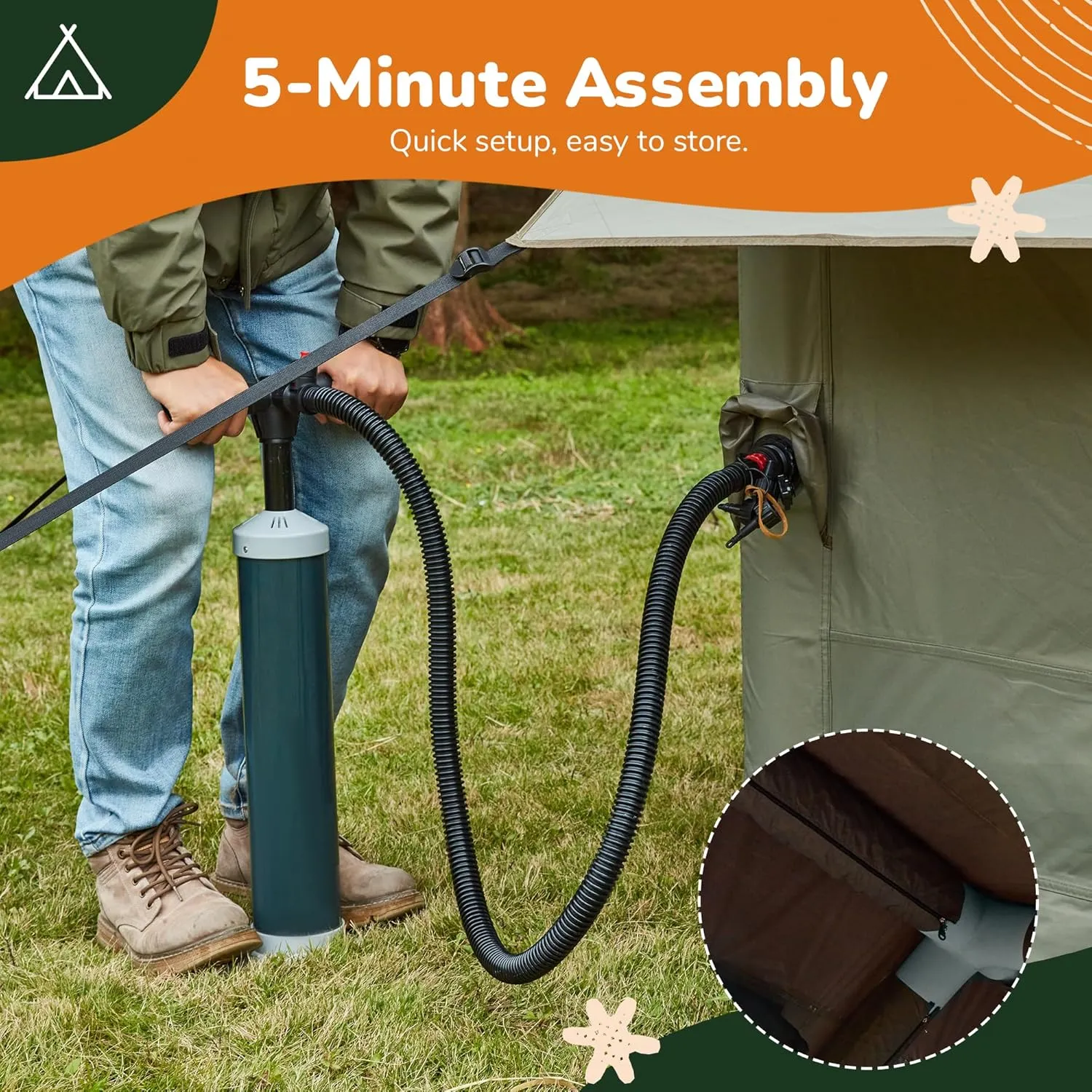 YOLENY Inflatable Tents for Camping, 4/6/8/10/12 Person Tent with TPU Skylight, Mesh Windows, Stove Jack & Pump, Easy Setup 4 Season Glamping Tent, Waterproof & Windproof