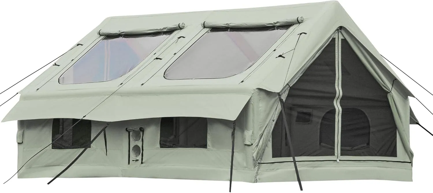YOLENY Inflatable Tents for Camping, 4/6/8/10/12 Person Tent with TPU Skylight, Mesh Windows, Stove Jack & Pump, Easy Setup 4 Season Glamping Tent, Waterproof & Windproof