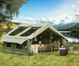 YOLENY Inflatable Tents for Camping, 4/6/8/10/12 Person Tent with TPU Skylight, Mesh Windows, Stove Jack & Pump, Easy Setup 4 Season Glamping Tent, Waterproof & Windproof