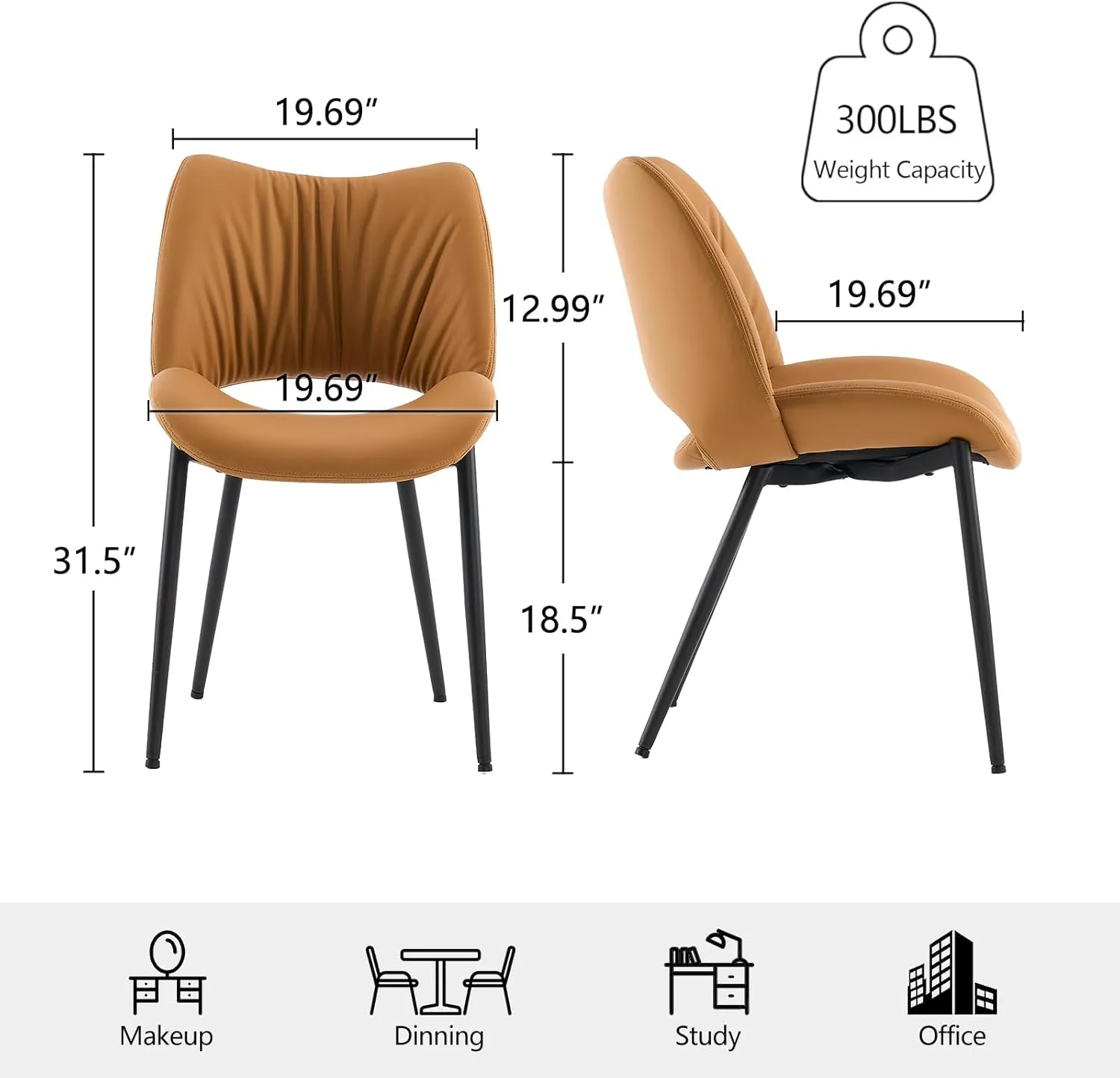 YOUTASTE Dining Chairs Set of 2 Modern Upholstered Kitchen Room Chair Faux Leather Curved Backrest Dinner Chair with Padded Seat for Living Room Brown Yellow