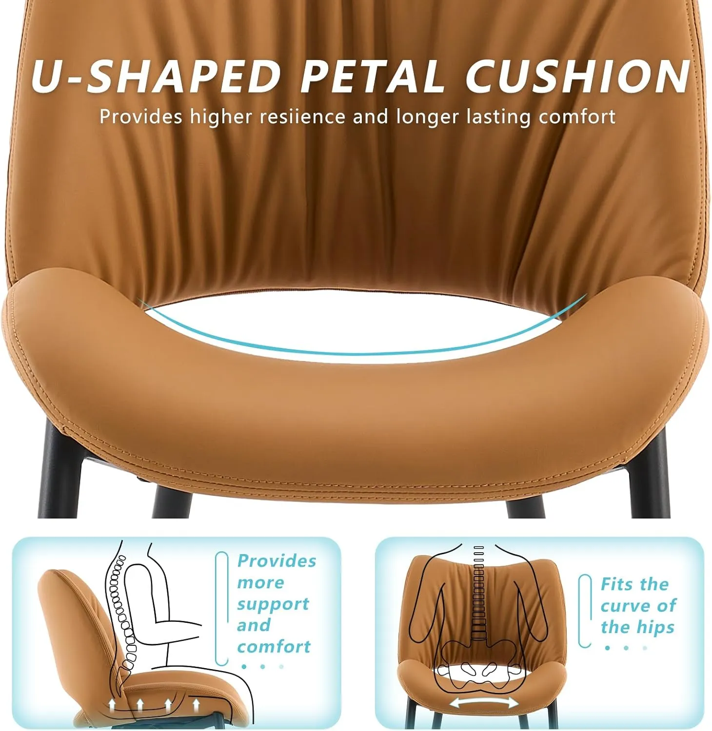 YOUTASTE Dining Chairs Set of 2 Modern Upholstered Kitchen Room Chair Faux Leather Curved Backrest Dinner Chair with Padded Seat for Living Room Brown Yellow