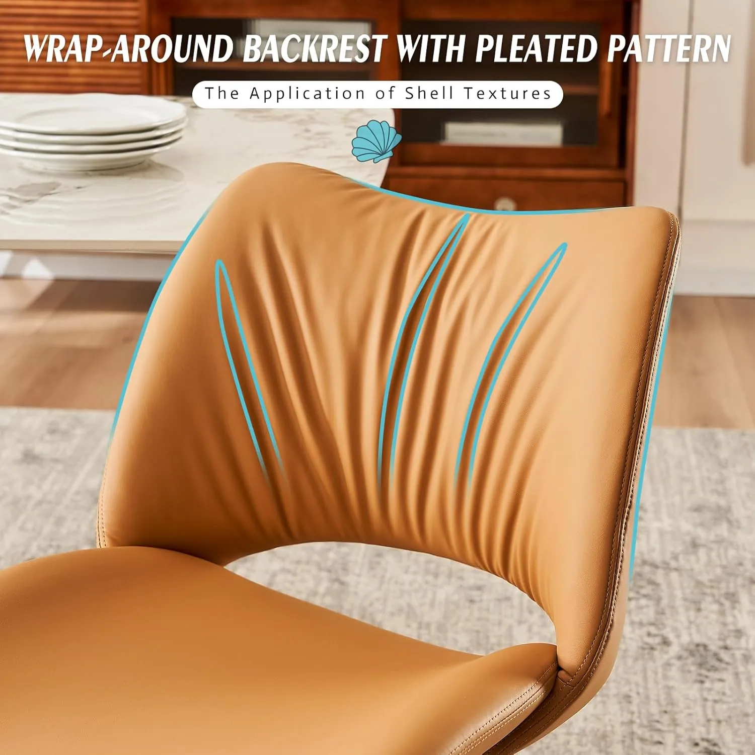 YOUTASTE Dining Chairs Set of 2 Modern Upholstered Kitchen Room Chair Faux Leather Curved Backrest Dinner Chair with Padded Seat for Living Room Brown Yellow