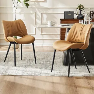 YOUTASTE Dining Chairs Set of 2 Modern Upholstered Kitchen Room Chair Faux Leather Curved Backrest Dinner Chair with Padded Seat for Living Room Brown Yellow