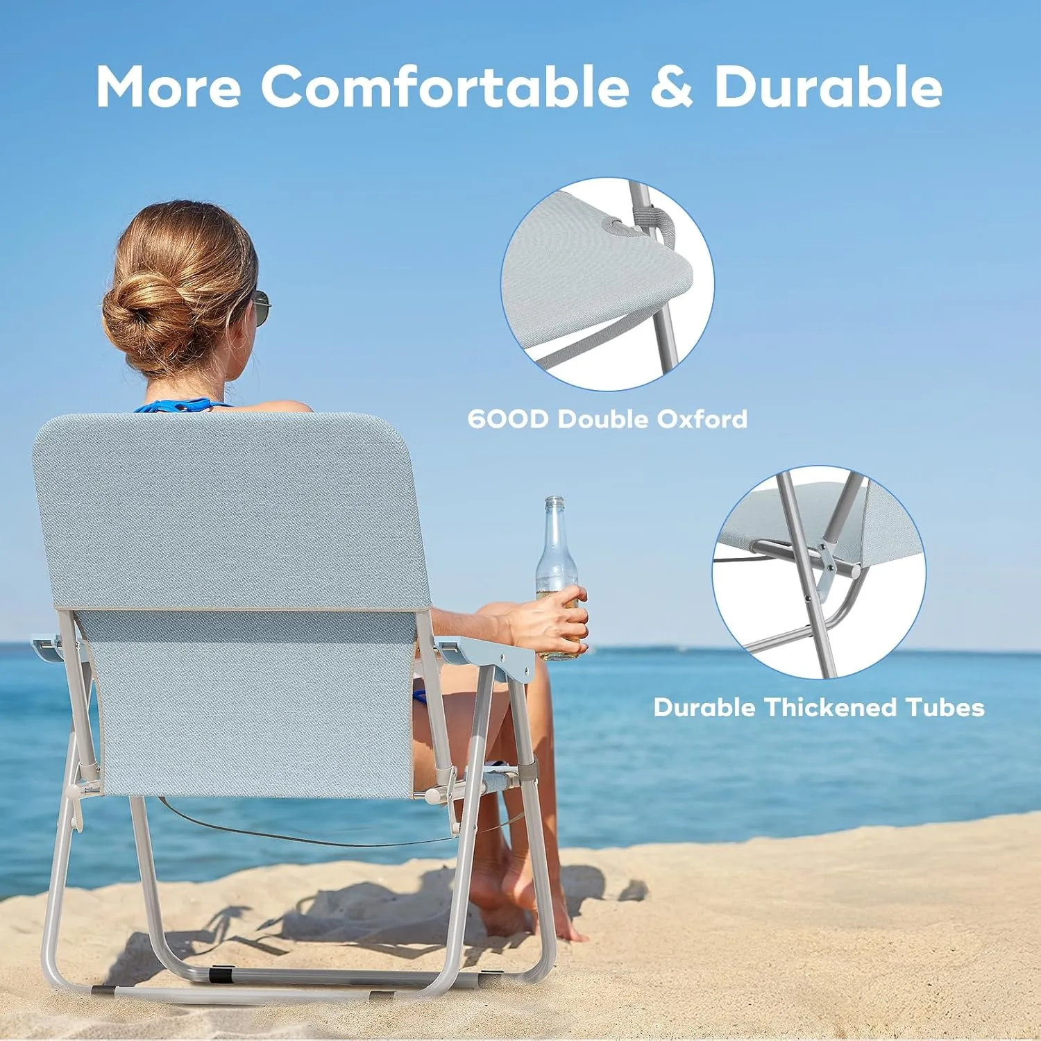 YSSOA Folding Beach Adults, Portable Beach Chair Low Back, Backpack Chair for Camping Made of High Strength 600D Oxford Fabric and Steel Frame, Outdoor Folding Chair, Patio Dining Chair, Grey