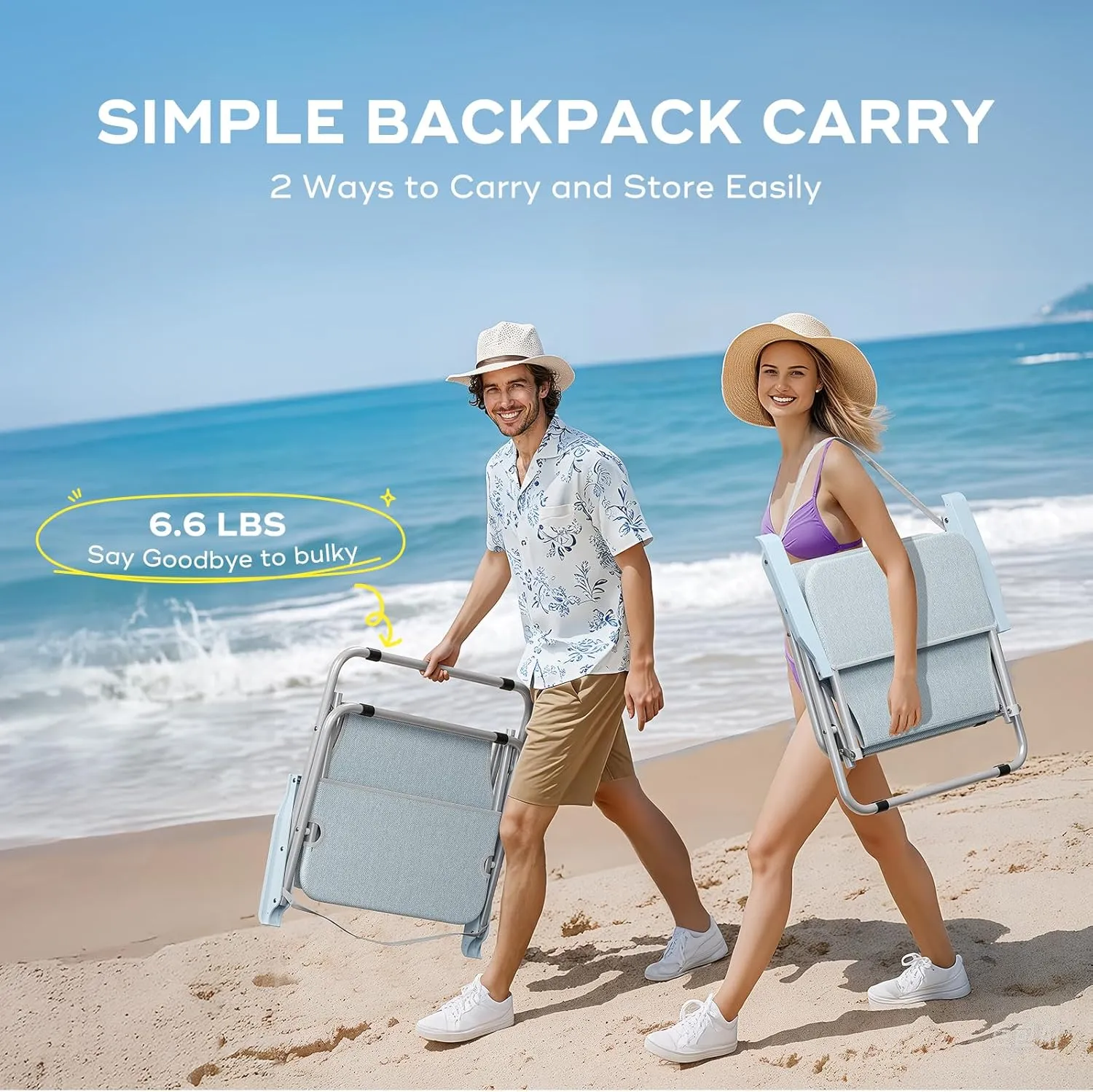 YSSOA Folding Beach Adults, Portable Beach Chair Low Back, Backpack Chair for Camping Made of High Strength 600D Oxford Fabric and Steel Frame, Outdoor Folding Chair, Patio Dining Chair, Grey