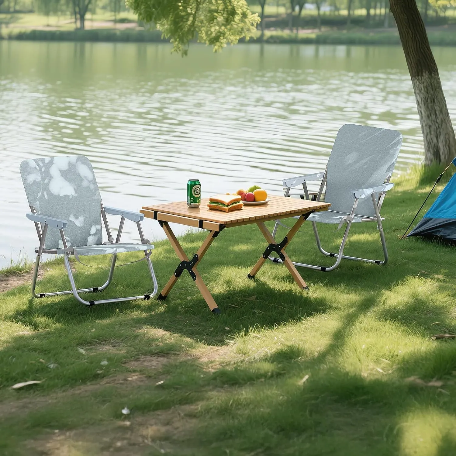 YSSOA Folding Beach Adults, Portable Beach Chair Low Back, Backpack Chair for Camping Made of High Strength 600D Oxford Fabric and Steel Frame, Outdoor Folding Chair, Patio Dining Chair, Grey