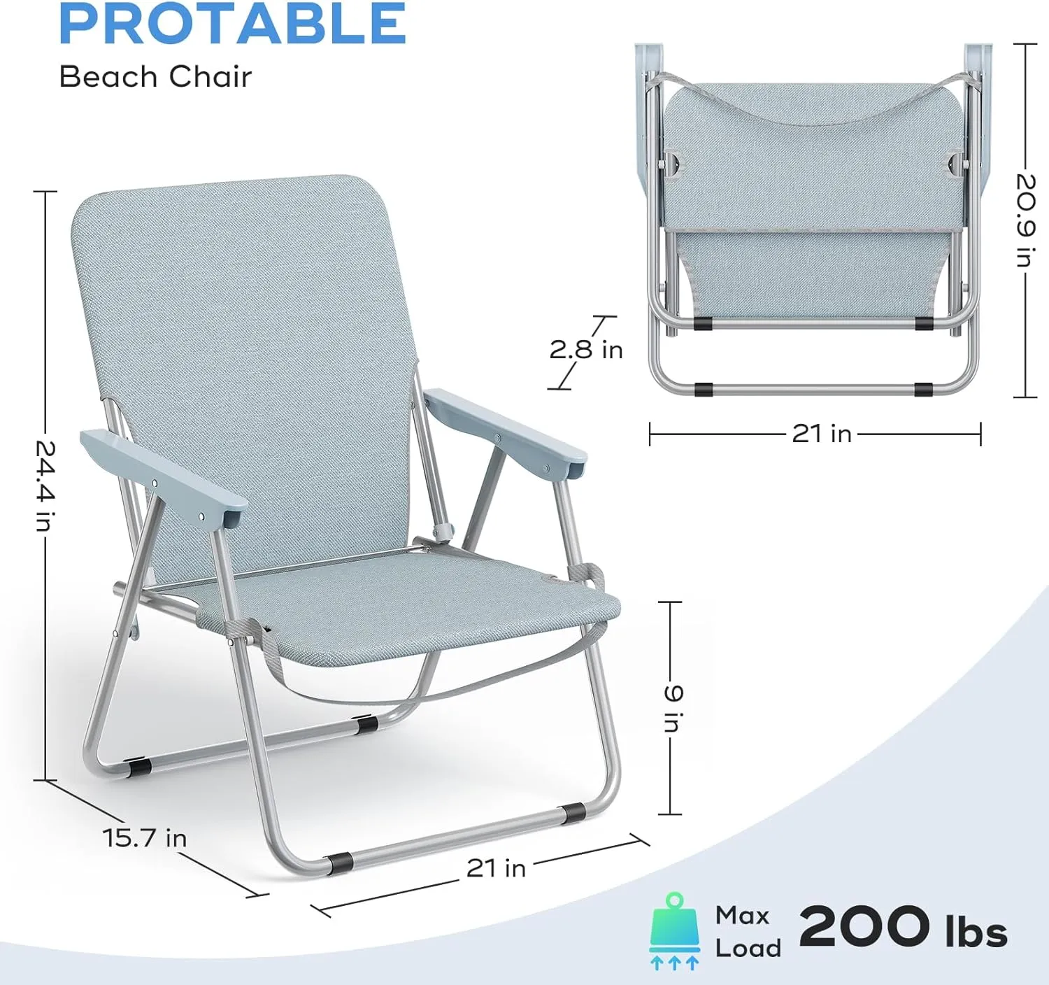 YSSOA Folding Beach Adults, Portable Beach Chair Low Back, Backpack Chair for Camping Made of High Strength 600D Oxford Fabric and Steel Frame, Outdoor Folding Chair, Patio Dining Chair, Grey