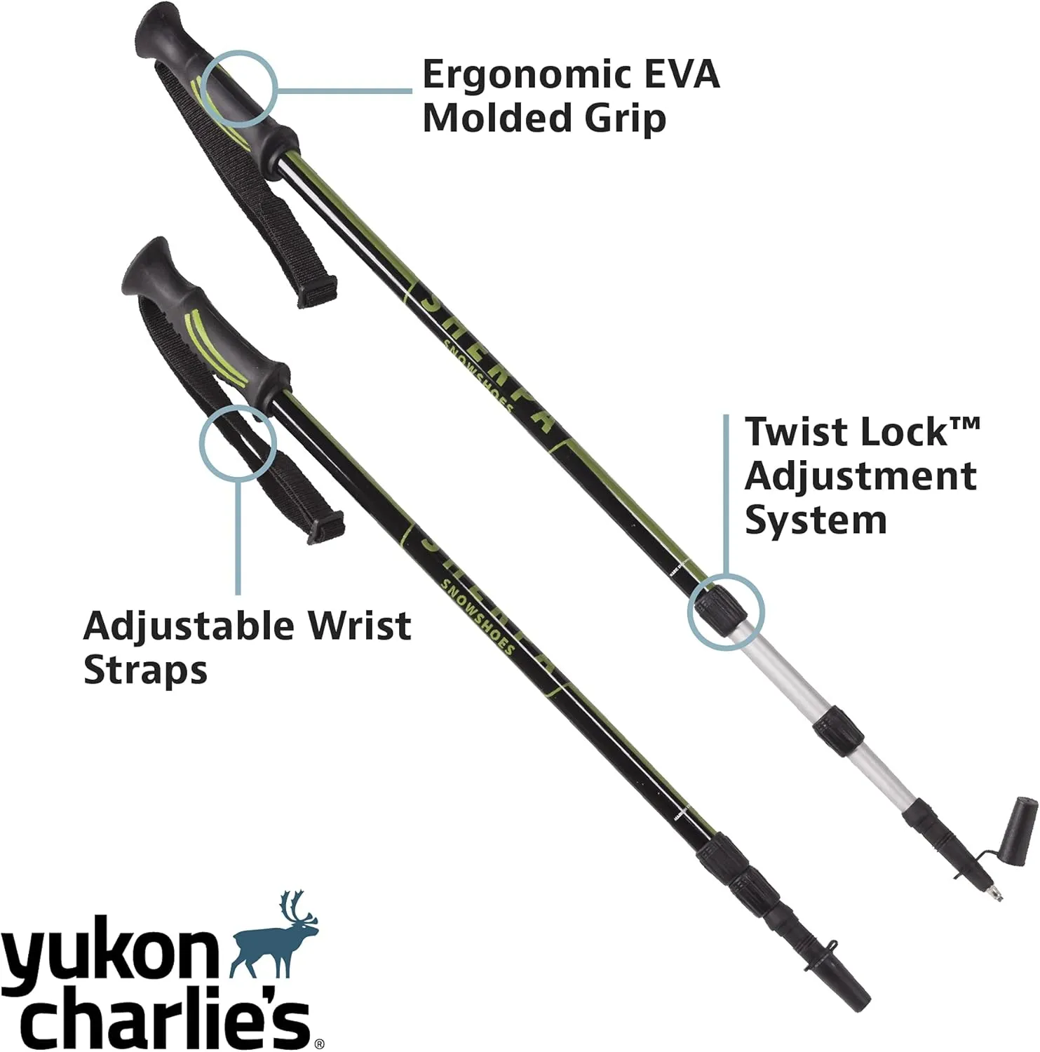 Yukon Charlie's Sherpa Trekking Poles, Twist Lock Adjustment System, Hiking Poles and Snow Baskets, Multiple Styles & Sizes