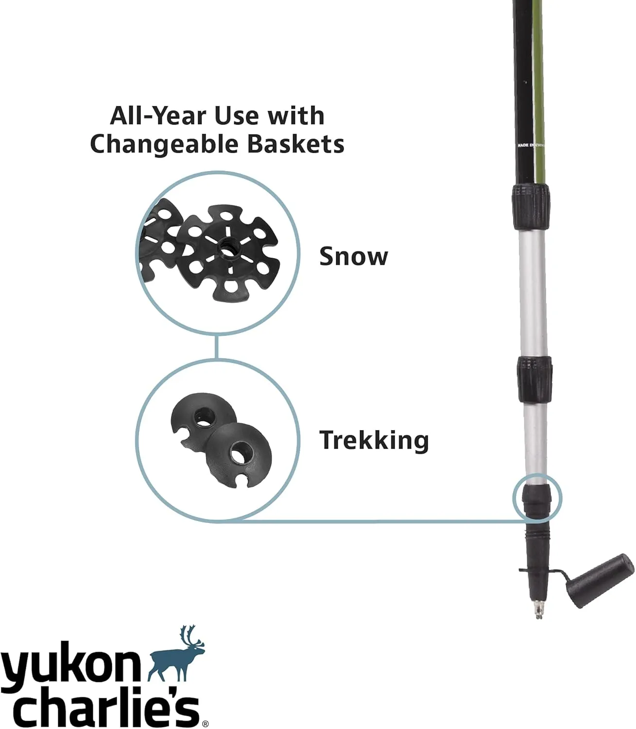 Yukon Charlie's Sherpa Trekking Poles, Twist Lock Adjustment System, Hiking Poles and Snow Baskets, Multiple Styles & Sizes
