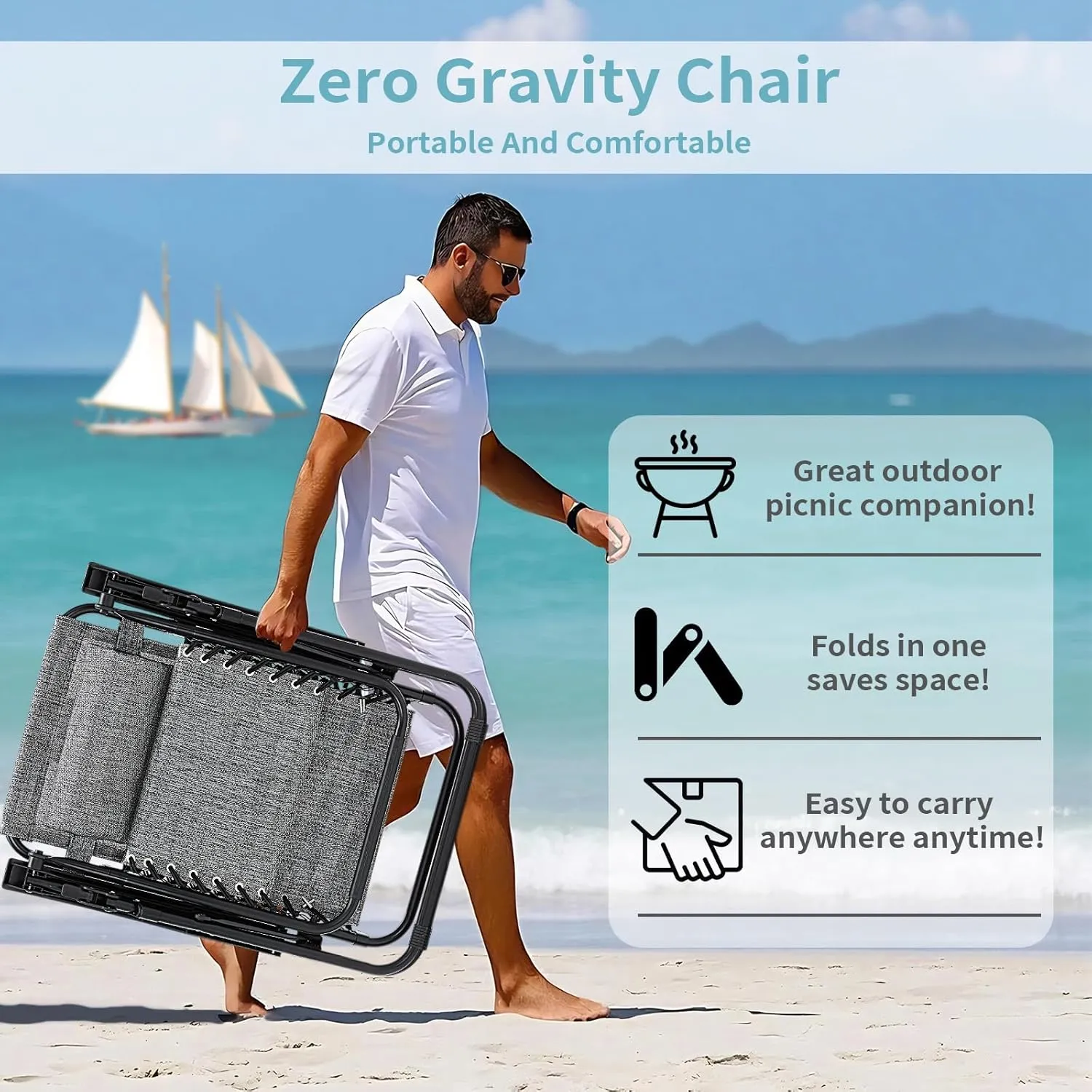 Zero Gravity Chairs Set of 2, Reclining Camping Chair with Adjustable Pillow and Cup Holder Trays, Reclining Folding Outdoor Chairs for Poolside Backyard and Beach (Gray-2)