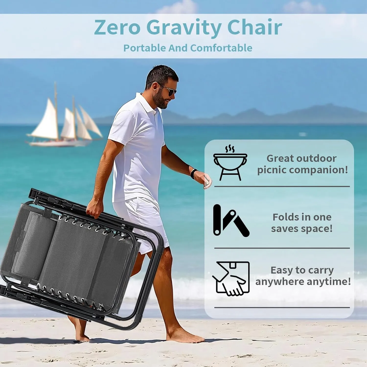 Zero Gravity Chairs Set of 2, Reclining Camping Chair with Adjustable Pillow and Cup Holder Trays, Reclining Folding Outdoor Chairs for Poolside Backyard and Beach (Ice Gray-2)