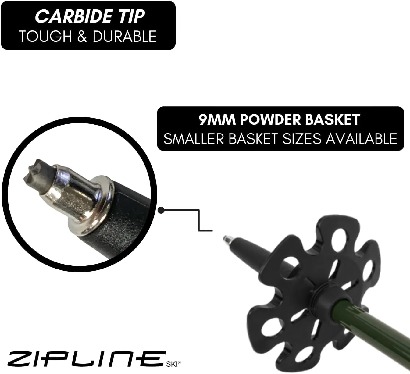 Zipline Blurr EXT MRDW Collection - Adjustable Graphite Composite Ski Poles for Backcountry & All-Mountain - Lightweight, Durable, Ergonomic Grip, Grip Options, Designed by Gold Medalist David Wise