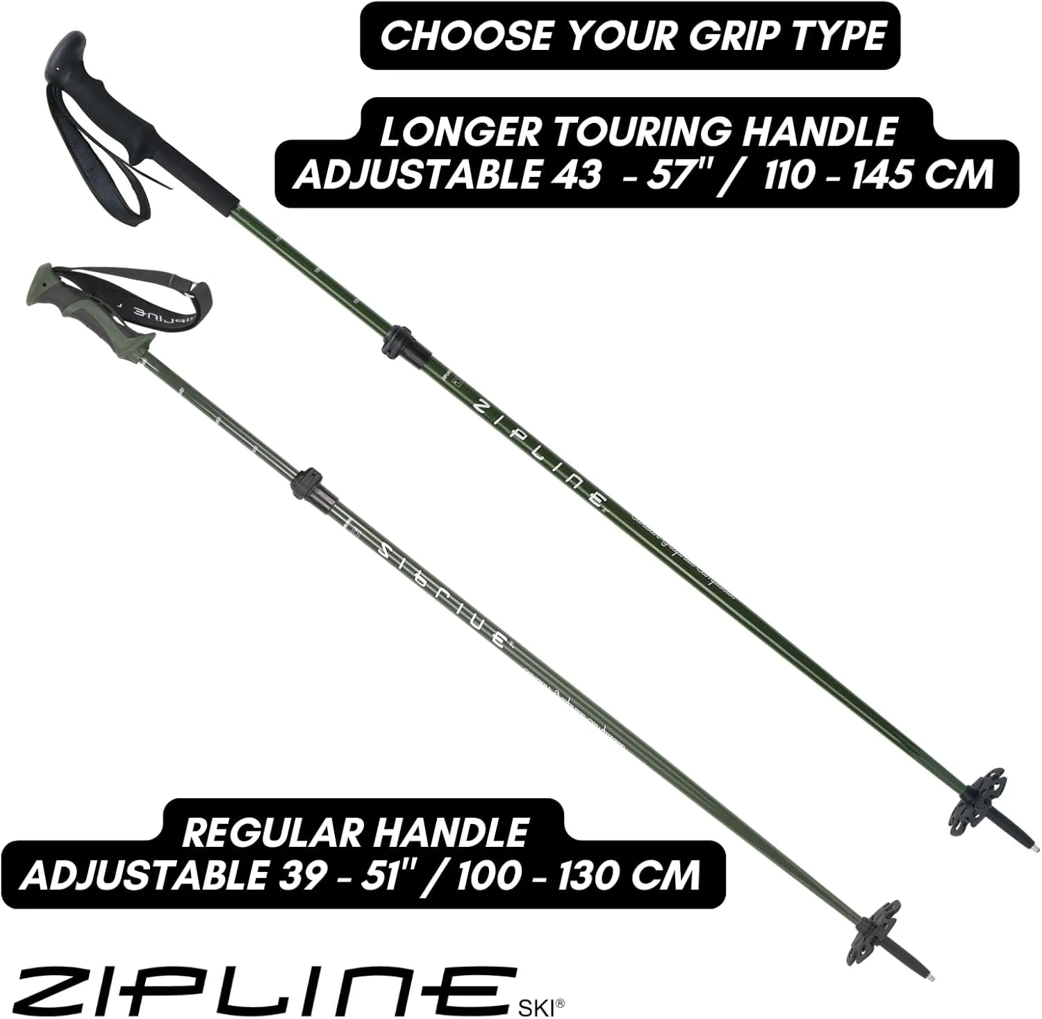 Zipline Blurr EXT MRDW Collection - Adjustable Graphite Composite Ski Poles for Backcountry & All-Mountain - Lightweight, Durable, Ergonomic Grip, Grip Options, Designed by Gold Medalist David Wise