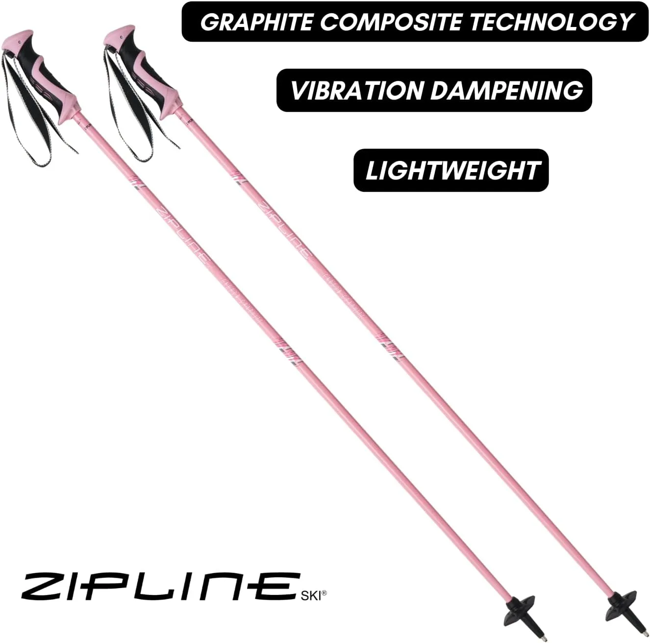 Zipline Lollipop 14.0 Graphite Carbon Composite Ski Poles – Lightweight, Durable, All-Mountain – Ergonomic Grip, Vibration Dampening, Ideal for Groomers and Freestyle. Choice of Olympic Skiers