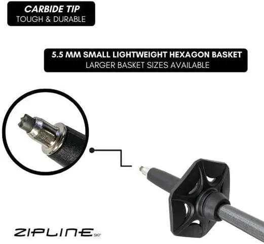 Zipline Lollipop 14.0 Graphite Carbon Composite Ski Poles – Lightweight, Durable, All-Mountain – Ergonomic Grip, Vibration Dampening, Ideal for Groomers and Freestyle. Choice of Olympic Skiers